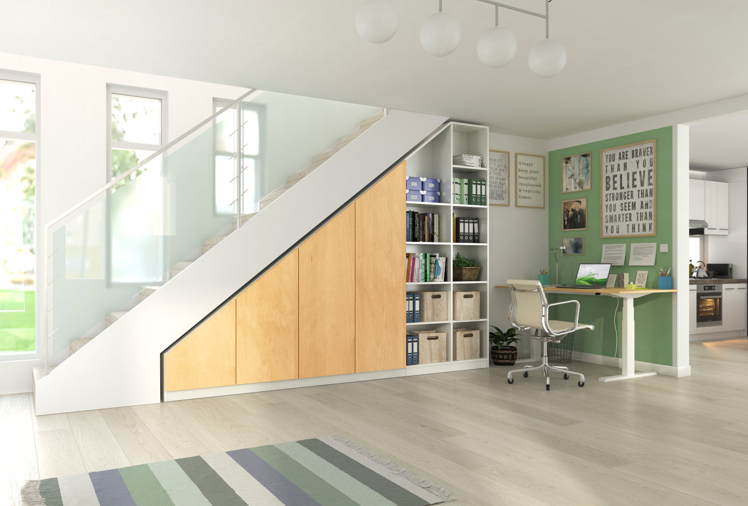 Kast en bureau op maat onder trap