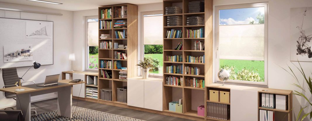 Bureau op maat en bijpassende open kasten
