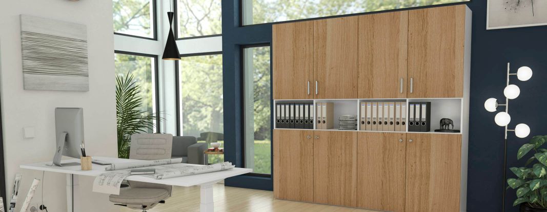 Archiefkast op maat met afsluitbare deuren en open vakken