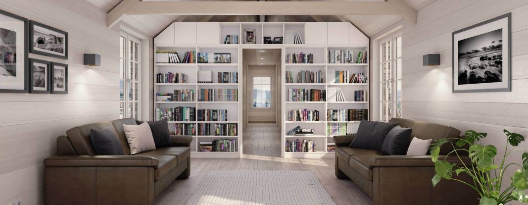 Boekenwand op maat: open kasten op maat met opzetkast met schuine kant