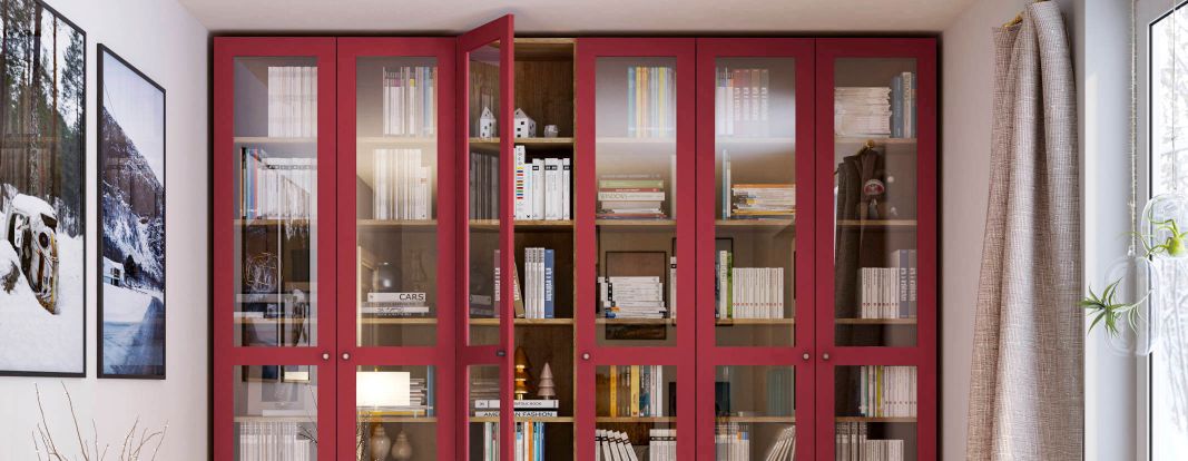 Meubelconfigurator: vitrinekast op maat met kaderfronten gelakt in rood