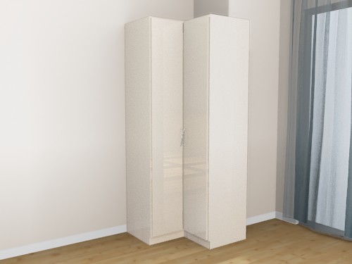 Schmaler Eckschrank für das Badezimmer im Dekor Creme Hochglanz